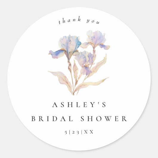 Elegante Iris Bruidsdouche Ronde Sticker (Voorkant)