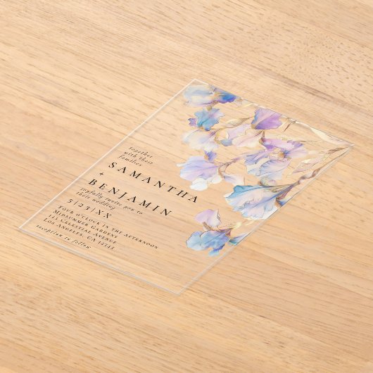 Elegante iris bruiloft acryl uitnodigingen (Laagn)