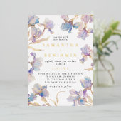 Elegante iris bruiloft folie uitnodiging (Staand Voorkant)