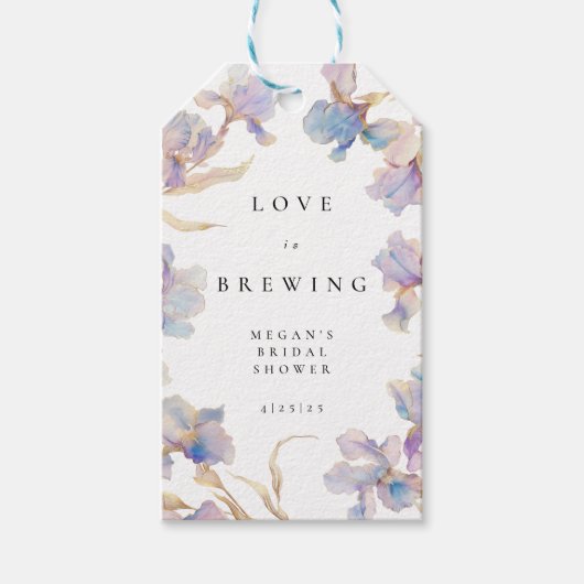 Elegante Iris Bruiloftsontbijt Thee Cadeaulabel (Voorkant)
