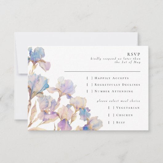 Elegante Iris Floral RSVP Kaartje (Voorkant)