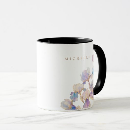 Elegante iris gepersonaliseerde bloemen mok (Voorkant rechts)