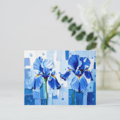 Elegante iris in moderne Abstracte stijl Feestdagenkaart (Staand voorkant)