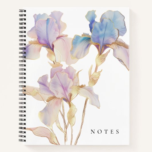 Elegante Iris Watercolor Bloem Notitieboek (Voorkant)