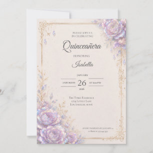 Elegante iriserende bloemige Quinceañera Kaart