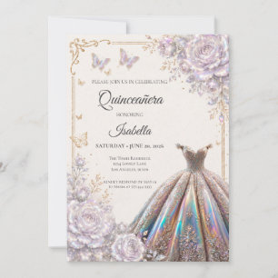 Elegante iriserende bloemige Quinceañera Kaart