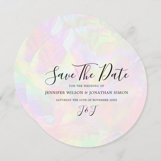 Elegante iriserende faux holografisch modern save the date (Voorkant / Achterkant)