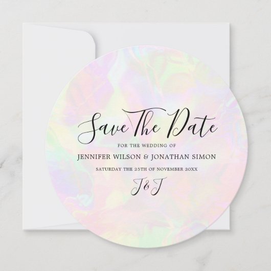Elegante iriserende faux holografisch modern save the date (Voorkant)