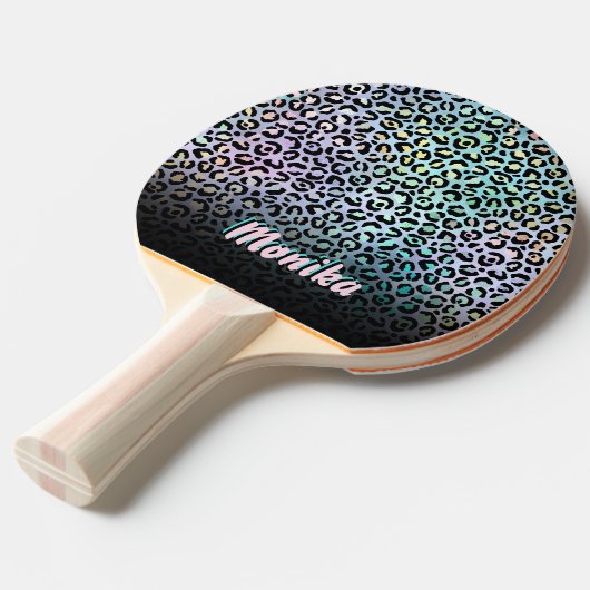 Elegante iriserende Folie Glam Leopard 3D Monogram Tafeltennisbatje (Voorkant Gekanteld)