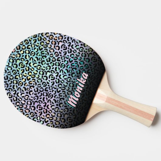 Elegante iriserende Folie Glam Leopard 3D Monogram Tafeltennisbatje (Zijkant)