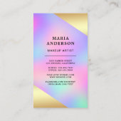 Elegante iriserende holografische make-up artist f visitekaartje (Achterkant)