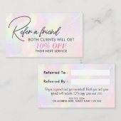 Elegante iriserende holografische pastel aanbevelingskaartje (Voorkant / Achterkant)