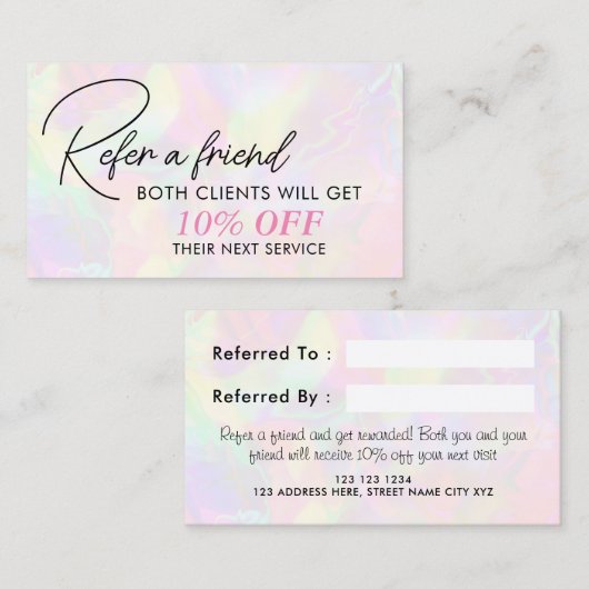 Elegante iriserende holografische pastel aanbevelingskaartje (Voorkant / Achterkant)