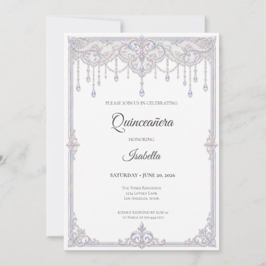 Elegante iriserende kant Quinceañera Kaart (Voorkant)