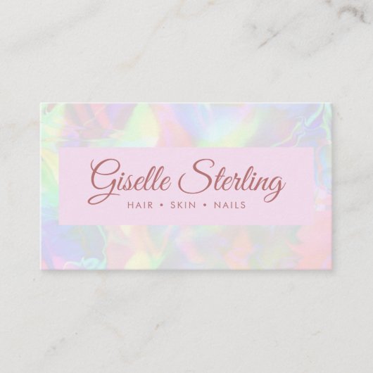 Elegante iriserende Opal Stone Roos Script QR-code Visitekaartje (Voorkant)