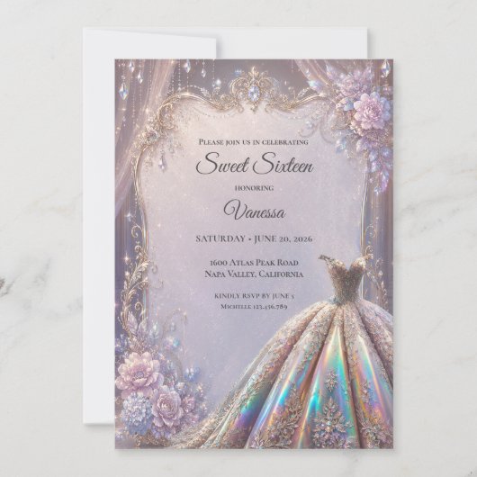 Elegante Iriserende Prinses Sweet 16 Kaart (Voorkant)
