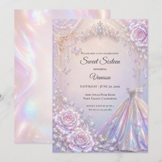 Elegante Iriserende Prinses Sweet 16 Kaart (Voorkant / Achterkant)