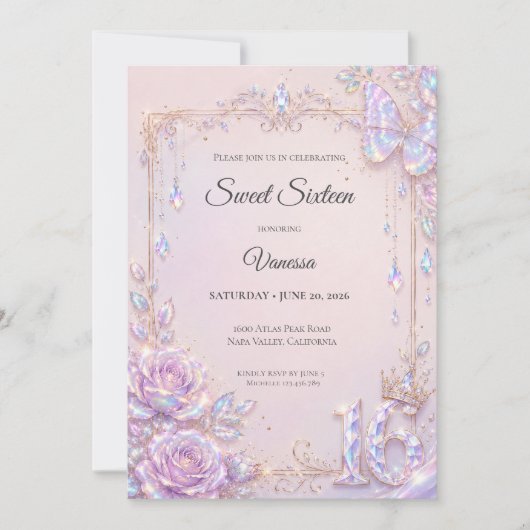 Elegante iriserende vlinders Sweet 16 Kaart (Voorkant)