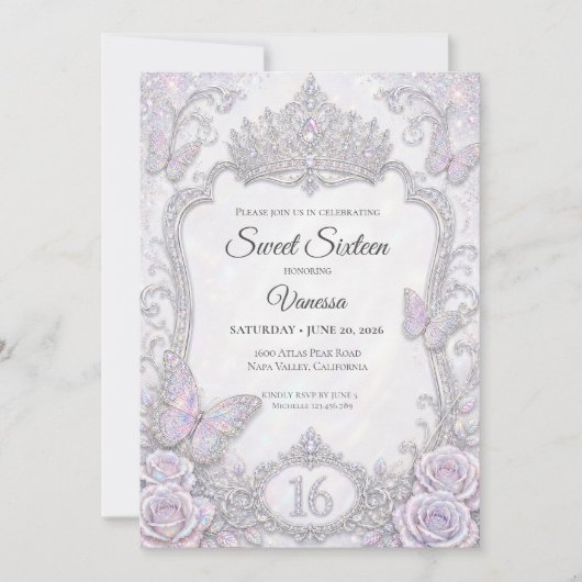 Elegante iriserende vlinders Sweet 16 Kaart (Voorkant)