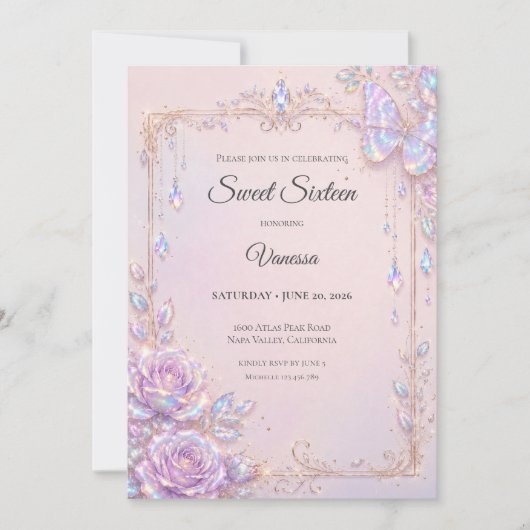 Elegante iriserende vlinders Sweet 16 Kaart (Voorkant)