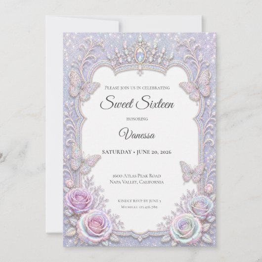 Elegante iriserende vlinders Sweet 16 Kaart (Voorkant)