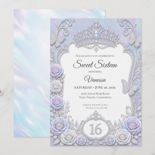 Elegante iriserende vlinders Sweet 16 Kaart (Voorkant / Achterkant)