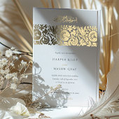 Elegante Islamitische Beige Ivoor Bloemen Huwelijk Folie Uitnodiging