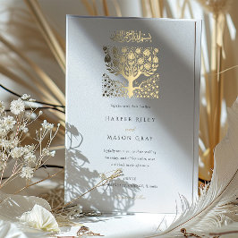 Elegante islamitische beige ivoren boom liefde bru folie uitnodiging