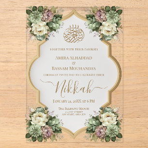 Elegante islamitische bloem-nikkah acryl uitnodigingen