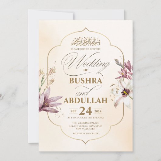 Elegante Islamitische Bloemen Goud Accent Script T Kaart (Voorkant)