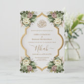 Elegante Islamitische Bloemen Nikah Kaart (Staand voorkant)