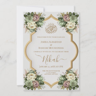 Elegante Islamitische Bloemen Nikah Kaart