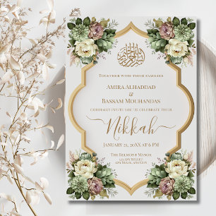 Elegante Islamitische Bloemen Nikkah Kaart