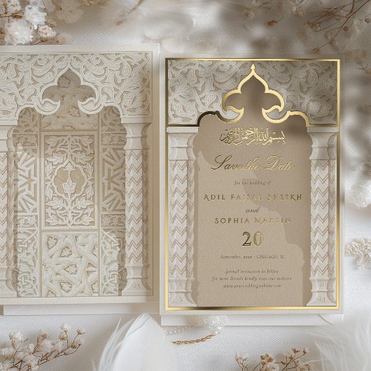 Elegante islamitische boog Save the Date uitnodigi Folie Uitnodiging