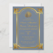 Elegante Islamitische Bruiloft Leisteen Blauw en G Kaart (Voorkant)