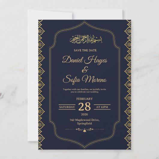 Elegante islamitische moslim trouwuitnodiging kaart (Voorkant)