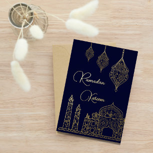 Elegante Islamitische Sierlijke Moskee Lantaarns R Folie Feestdagenkaart