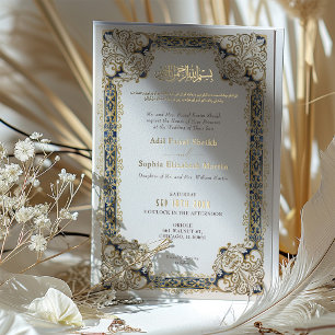 Elegante islamitische watercolor moslim bruiloft folie uitnodiging