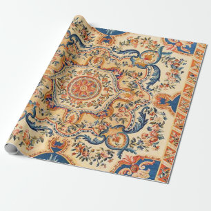 Elegante Italiaans Barok Blauw Sinaasappel Decoupa Cadeaupapier