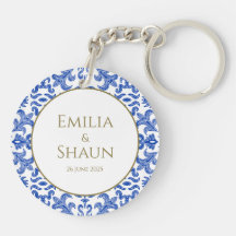 Elegante Italiaans Blauw Acryl Sleutelhanger