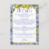Elegante Italiaanse Blauwe Tegel Citrus bruiloft Informatiekaartje (Voorkant)