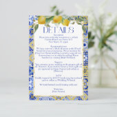Elegante Italiaanse Blauwe Tegel Citrus bruiloft Informatiekaartje (Staand voorkant)
