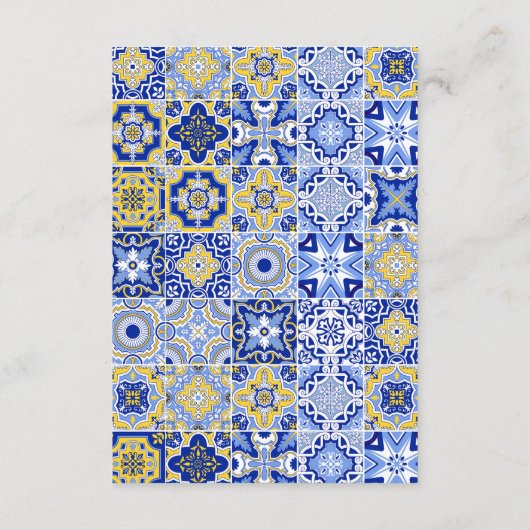 Elegante Italiaanse Blauwe Tegel Citrus bruiloft Informatiekaartje (Achterkant)