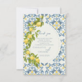 Elegante Italiaanse Blauwe Tegel Lemon Wedding Bedankkaart (Voorkant)