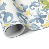 Elegante Italiaanse Blauwe Tegel Lemon Wedding Cadeaupapier (Rol Hoek)