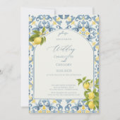 Elegante Italiaanse Blauwe Tegel Lemon Wedding Kaart (Voorkant)