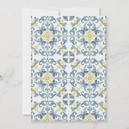 Elegante Italiaanse Blauwe Tegel Lemon Wedding Kaart (Achterkant)