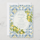 Elegante Italiaanse Blauwe Tegel Lemon Wedding Kaart (Voorkant)