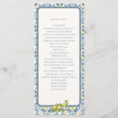 Elegante Italiaanse Blauwe Tegel Lemon Wedding Programmakaart (Achterkant)