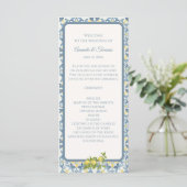 Elegante Italiaanse Blauwe Tegel Lemon Wedding Programmakaart (Staand voorkant)